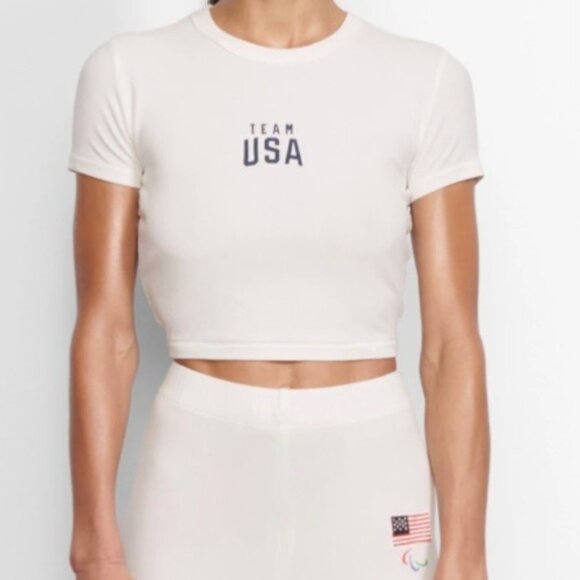 SKIMS Soft Lounge Rib Cropped T-Shirt Team USA White 3X - Picture 1 of 10